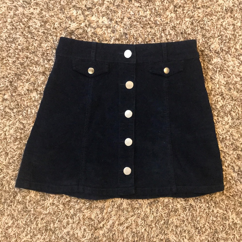 Navy corduroy button-down skirt